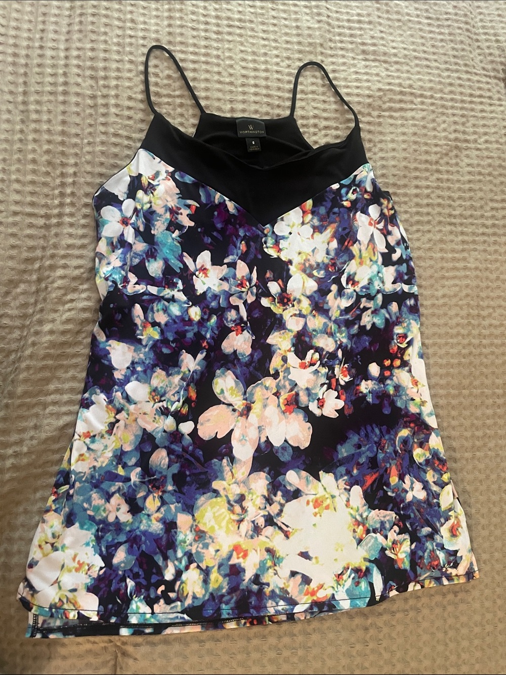 Worthington Black Floral Print V-Neck Cami